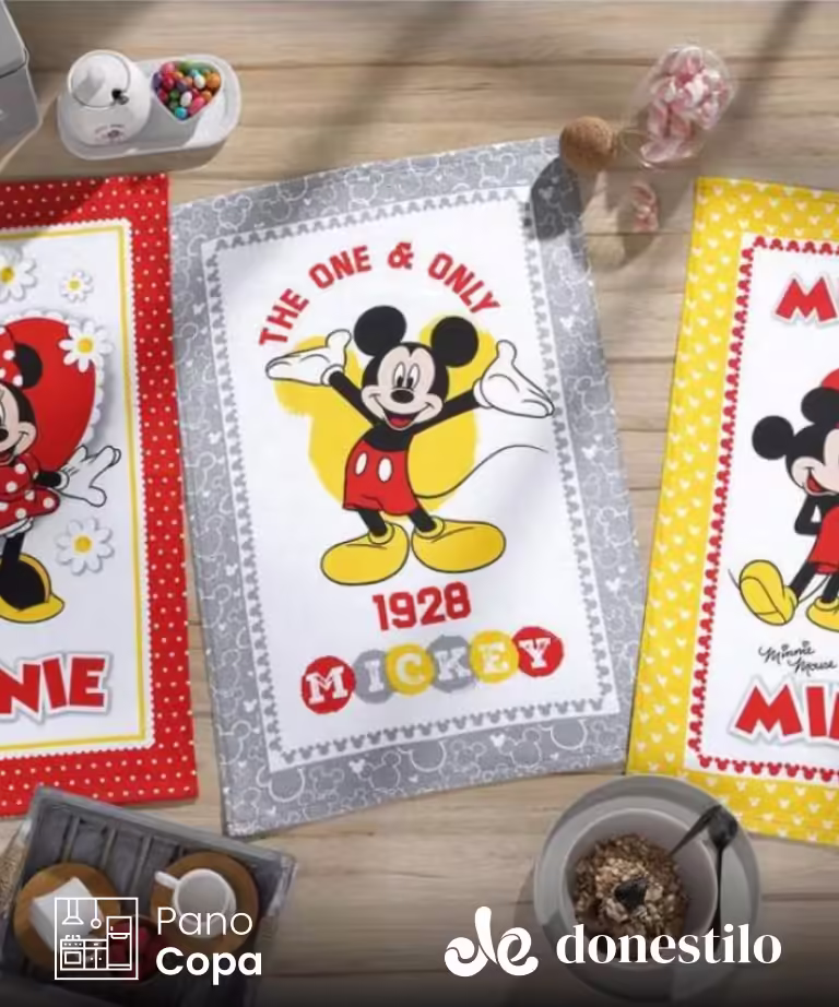 Pano de Copa Dohler Prata Mickey e Minnie23 45 cm X 65 cm
