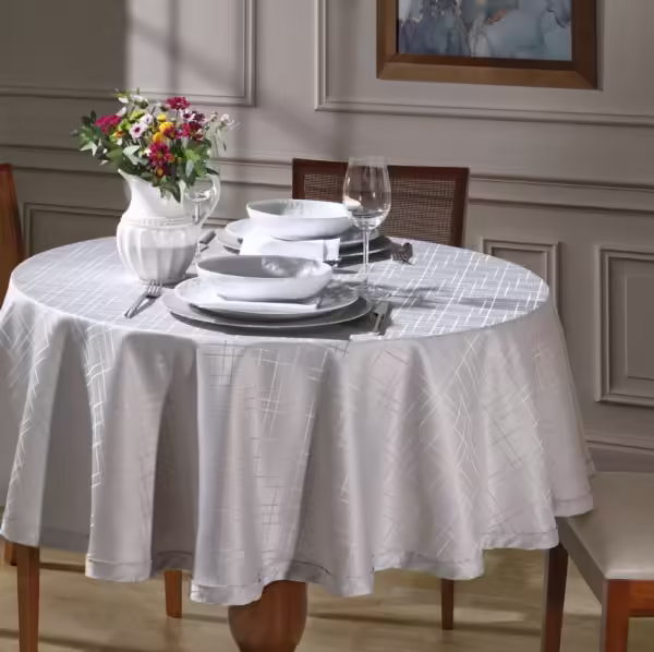 Toalha de Mesa Redonda Dohler 4 lugares Requinte II TJ5795 1,60 m prata