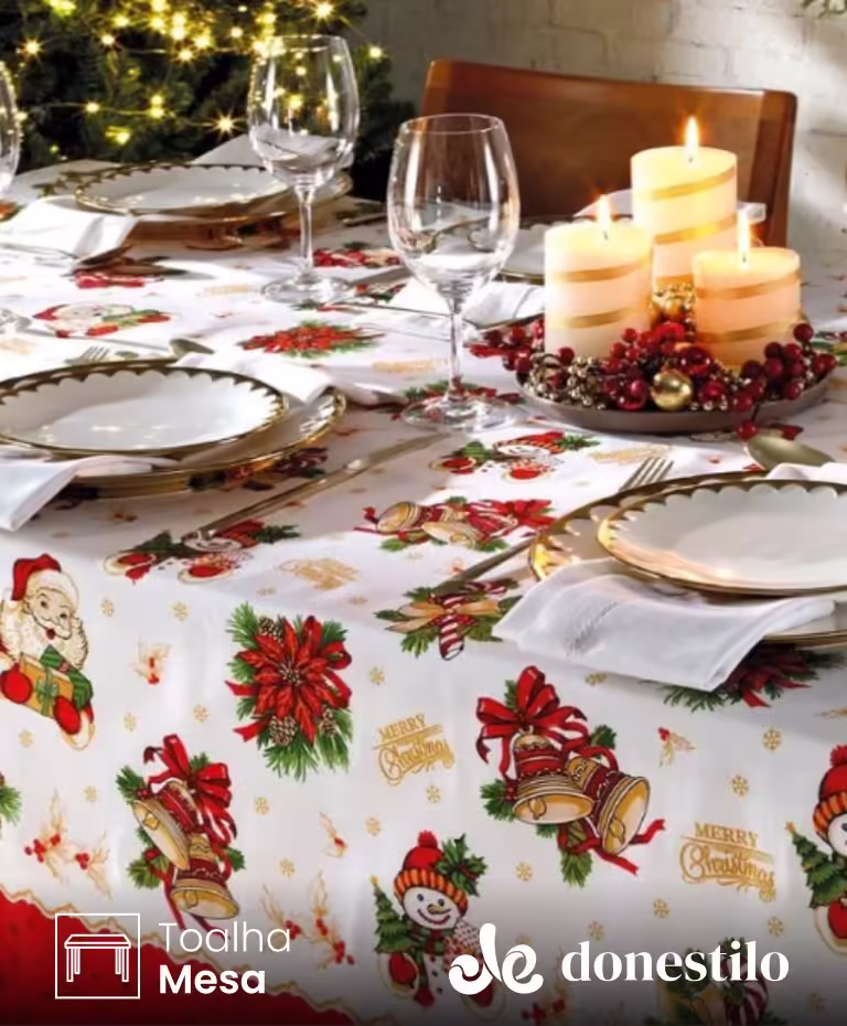 Toalha de Mesa Quadrada Döhler 4 lugares Athenas Natal 111 medidas 1,40X1,40 m