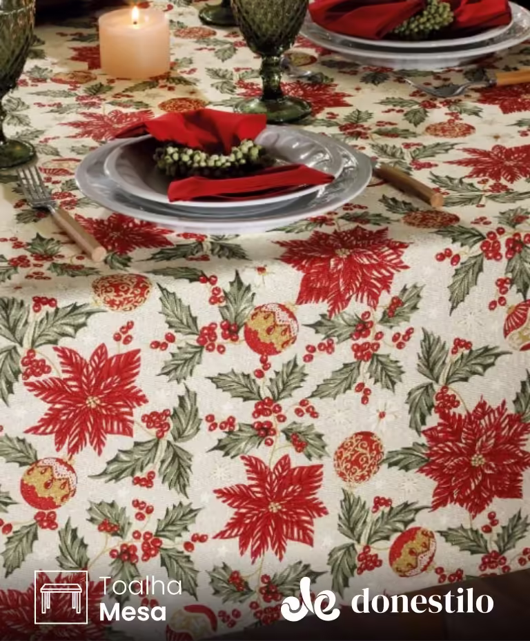 Toalha de Mesa Quadrada Dohler 4 lugares Celebra Natal 106 medidas 1,60X1,60 m
