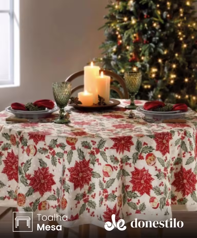 Toalha de Mesa Redonda Dohler 4 lugares Celebra Natal 106 medidas 1,60 m