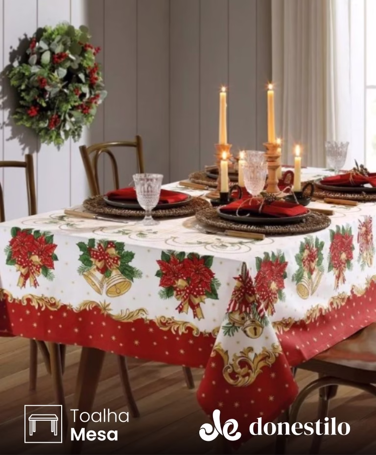 Toalha de Mesa Retangular Dohler 6 lugares Athenas Natal 107 medidas 1,40X2,10m