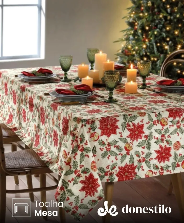 Toalha de Mesa Retangular Dohler 8 lugares Celebra Natal 106 medidas 1,60X2,40 m