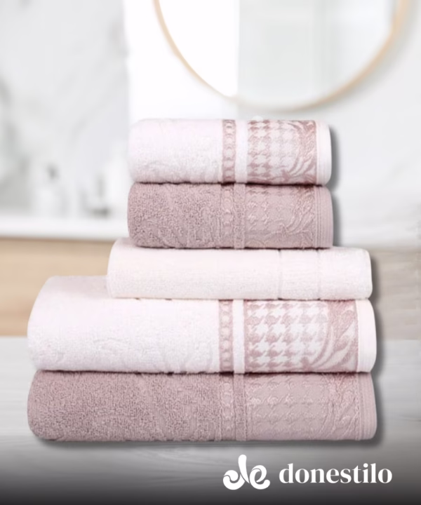 Imagen para el producto Jogo de Toalhas Atlântica 5 peças Imperial Romance off white com rosa nublado