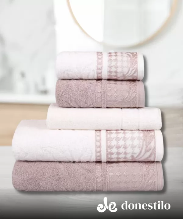 Imagen para el producto Jogo de Toalhas Atlântica 5 peças Imperial Romance off white com rosa nublado