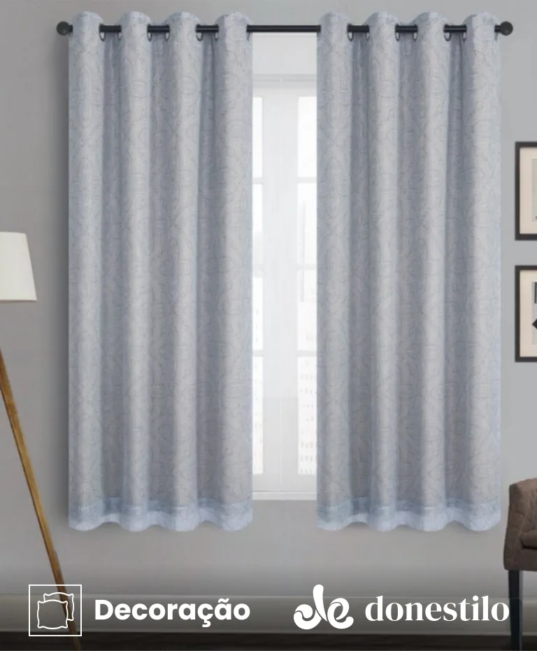 Cortina Voil Estampada com Forro Blackout Liso 2,70X1,80 m Jolitex imagen